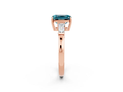 Rose gold Emerald Cut Cut Diamond Ring with Tapered Baguette Side Stones in Four-Prong Setting_2