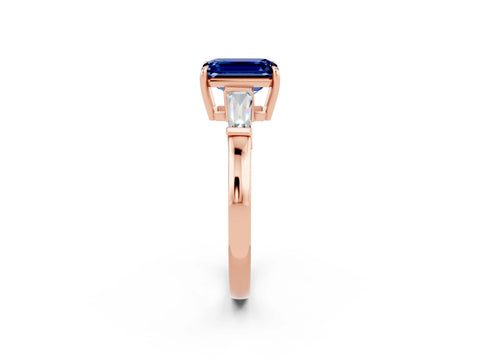 Rose gold Emerald Cut Cut Diamond Ring with Tapered Baguette Side Stones in Four-Prong Setting_2
