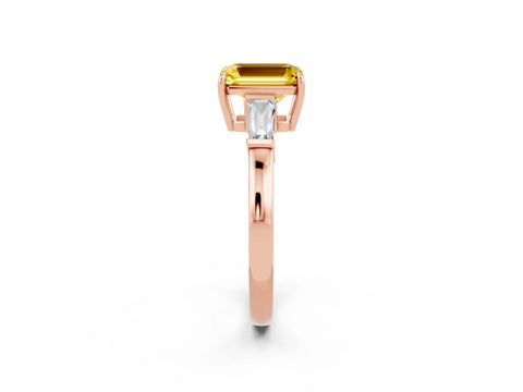 Rose gold Emerald Cut Cut Diamond Ring with Tapered Baguette Side Stones in Four-Prong Setting_2