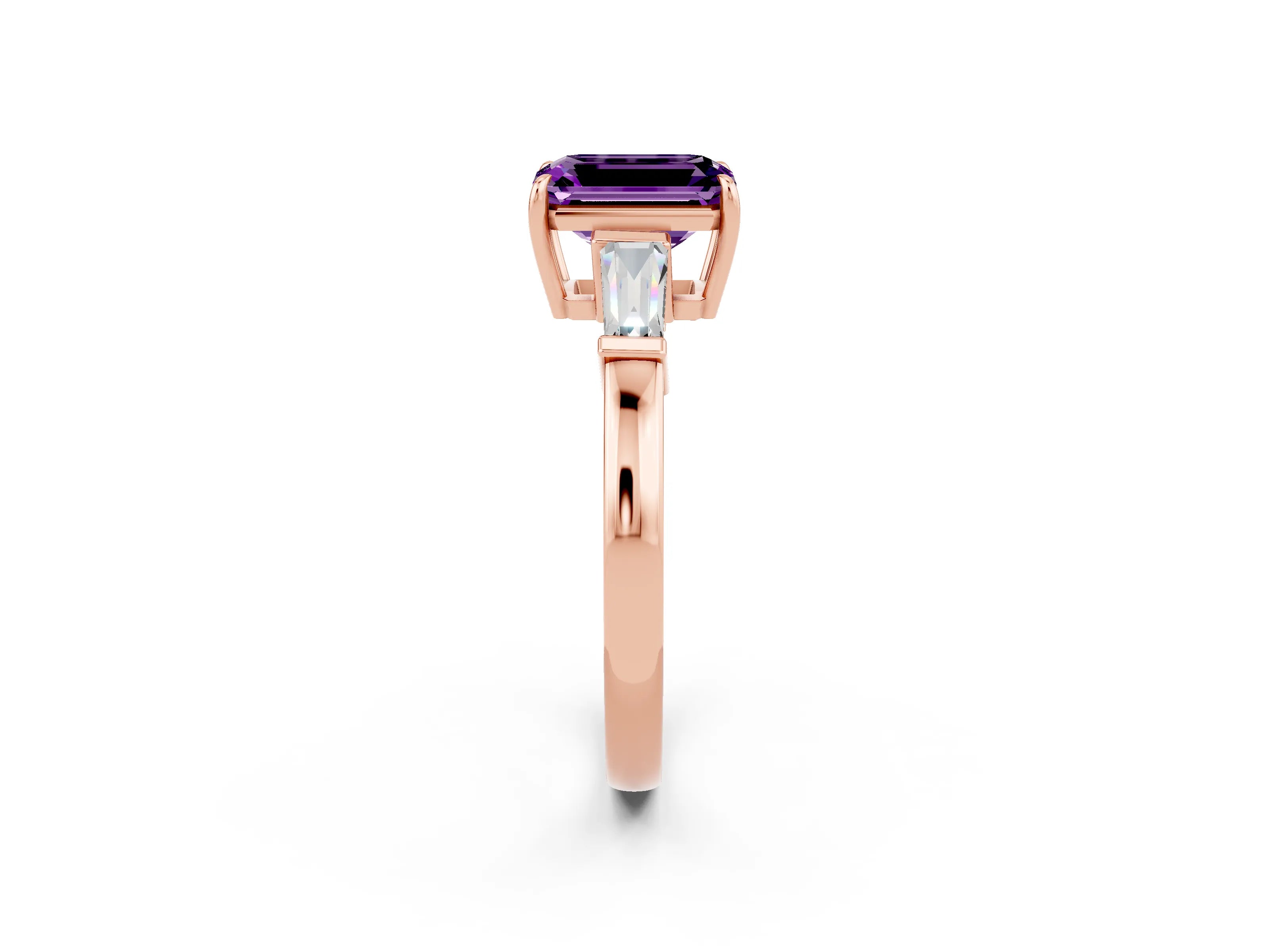Rose gold Emerald Cut Cut Diamond Ring with Tapered Baguette Side Stones in Four-Prong Setting_2