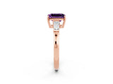 Rose gold Emerald Cut Cut Diamond Ring with Tapered Baguette Side Stones in Four-Prong Setting_2