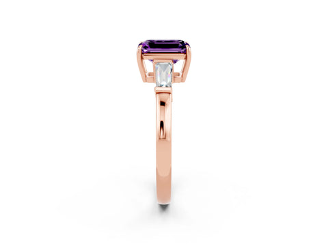 Rose gold Emerald Cut Cut Diamond Ring with Tapered Baguette Side Stones in Four-Prong Setting_2