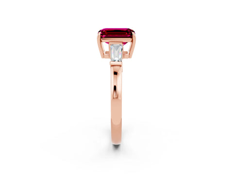 Rose gold Emerald Cut Cut Diamond Ring with Tapered Baguette Side Stones in Four-Prong Setting_2