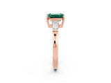 Rose gold Emerald Cut Cut Diamond Ring with Tapered Baguette Side Stones in Four-Prong Setting_2
