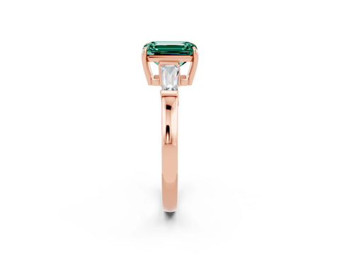 Rose gold Emerald Cut Cut Diamond Ring with Tapered Baguette Side Stones in Four-Prong Setting_2