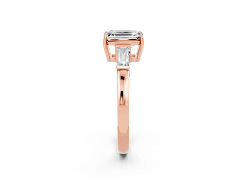 Rose gold Emerald Cut Cut Diamond Ring with Tapered Baguette Side Stones in Four-Prong Setting_2
