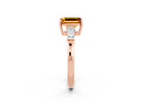 Rose gold Emerald Cut Cut Diamond Ring with Tapered Baguette Side Stones in Four-Prong Setting_2