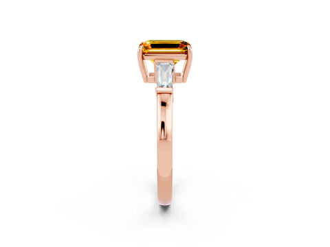 Rose gold Emerald Cut Cut Diamond Ring with Tapered Baguette Side Stones in Four-Prong Setting_2