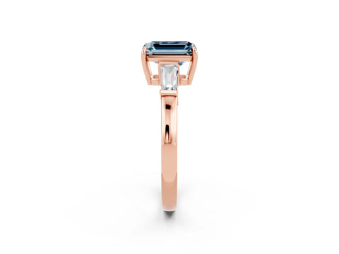 Rose gold Emerald Cut Cut Diamond Ring with Tapered Baguette Side Stones in Four-Prong Setting_2