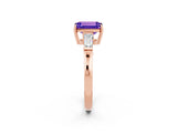 Rose gold Emerald Cut Cut Diamond Ring with Tapered Baguette Side Stones in Four-Prong Setting_2