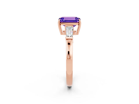 Rose gold Emerald Cut Cut Diamond Ring with Tapered Baguette Side Stones in Four-Prong Setting_2