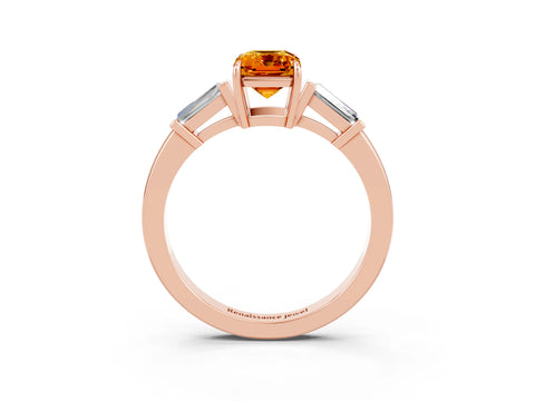 Rose gold Emerald Cut Cut Diamond Ring with Tapered Baguette Side Stones in Four-Prong Setting_3