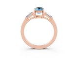 Rose gold Emerald Cut Cut Diamond Ring with Tapered Baguette Side Stones in Four-Prong Setting_3