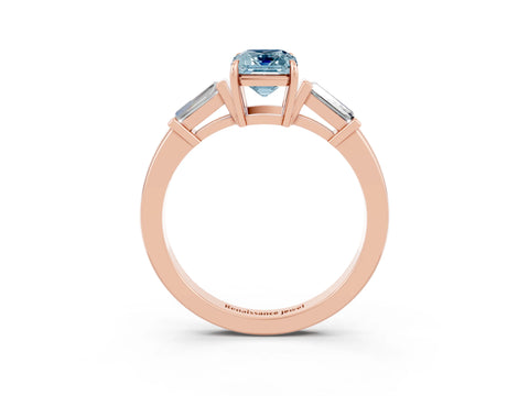 Rose gold Emerald Cut Cut Diamond Ring with Tapered Baguette Side Stones in Four-Prong Setting_3