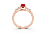 Rose gold Emerald Cut Cut Diamond Ring with Tapered Baguette Side Stones in Four-Prong Setting_3