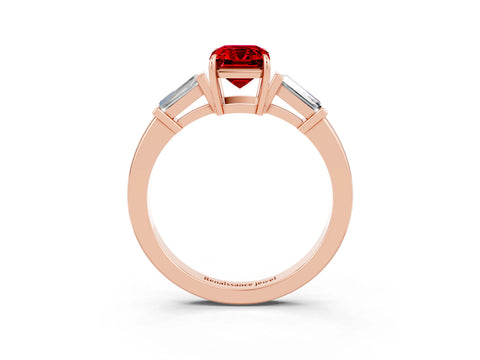 Rose gold Emerald Cut Cut Diamond Ring with Tapered Baguette Side Stones in Four-Prong Setting_3