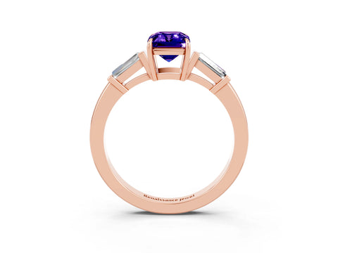 Rose gold Emerald Cut Cut Diamond Ring with Tapered Baguette Side Stones in Four-Prong Setting_3