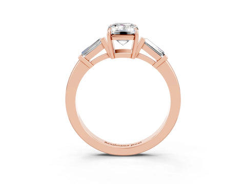 Rose gold Emerald Cut Cut Diamond Ring with Tapered Baguette Side Stones in Four-Prong Setting_3