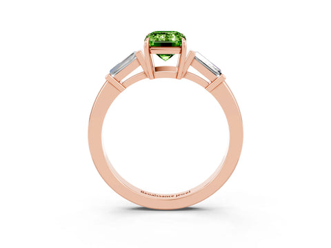 Rose gold Emerald Cut Cut Diamond Ring with Tapered Baguette Side Stones in Four-Prong Setting_3