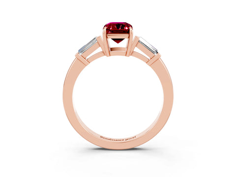 Rose gold Emerald Cut Cut Diamond Ring with Tapered Baguette Side Stones in Four-Prong Setting_3