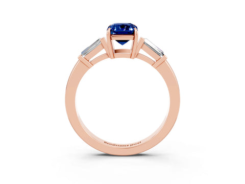 Rose gold Emerald Cut Cut Diamond Ring with Tapered Baguette Side Stones in Four-Prong Setting_3