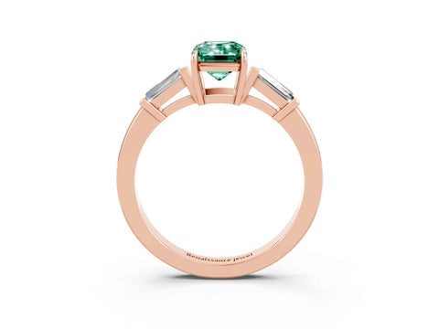 Rose gold Emerald Cut Cut Diamond Ring with Tapered Baguette Side Stones in Four-Prong Setting_3