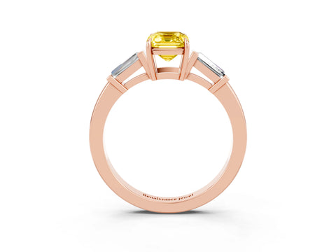 Rose gold Emerald Cut Cut Diamond Ring with Tapered Baguette Side Stones in Four-Prong Setting_3