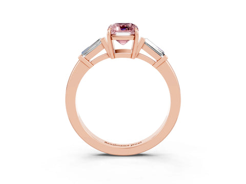 Rose gold Emerald Cut Cut Diamond Ring with Tapered Baguette Side Stones in Four-Prong Setting_3