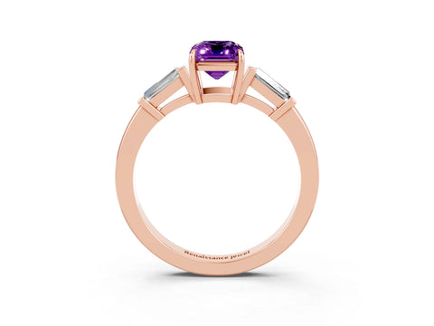 Rose gold Emerald Cut Cut Diamond Ring with Tapered Baguette Side Stones in Four-Prong Setting_3