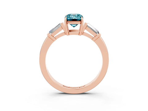 Rose gold Emerald Cut Cut Diamond Ring with Tapered Baguette Side Stones in Four-Prong Setting_3