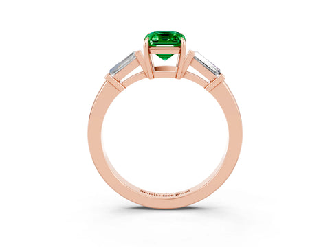Rose gold Emerald Cut Cut Diamond Ring with Tapered Baguette Side Stones in Four-Prong Setting_3