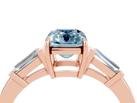 Rose gold Emerald Cut Cut Diamond Ring with Tapered Baguette Side Stones in Four-Prong Setting_4