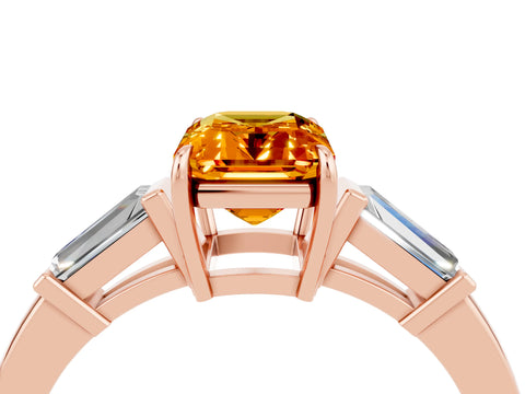 Rose gold Emerald Cut Cut Diamond Ring with Tapered Baguette Side Stones in Four-Prong Setting_4