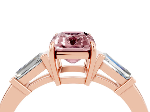 Rose gold Emerald Cut Cut Diamond Ring with Tapered Baguette Side Stones in Four-Prong Setting_4