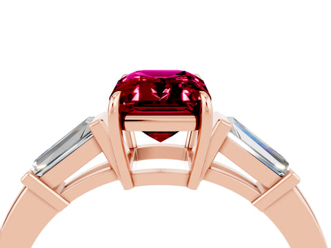 Rose gold Emerald Cut Cut Diamond Ring with Tapered Baguette Side Stones in Four-Prong Setting_4