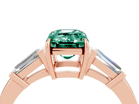 Rose gold Emerald Cut Cut Diamond Ring with Tapered Baguette Side Stones in Four-Prong Setting_4