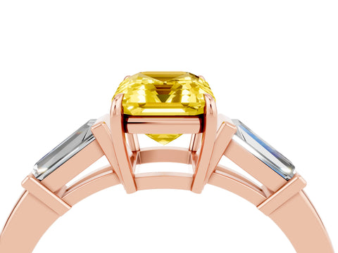 Rose gold Emerald Cut Cut Diamond Ring with Tapered Baguette Side Stones in Four-Prong Setting_4