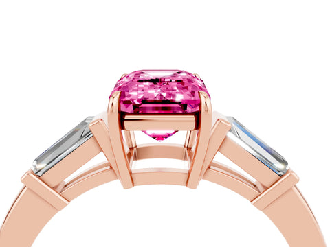 Rose gold Emerald Cut Cut Diamond Ring with Tapered Baguette Side Stones in Four-Prong Setting_4