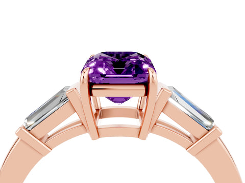 Rose gold Emerald Cut Cut Diamond Ring with Tapered Baguette Side Stones in Four-Prong Setting_4