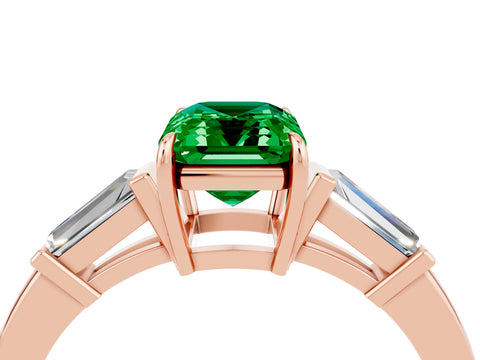 Rose gold Emerald Cut Cut Diamond Ring with Tapered Baguette Side Stones in Four-Prong Setting_4