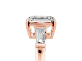 Rose gold Emerald Cut Cut Diamond Ring with Tapered Baguette Side Stones in Four-Prong Setting_5