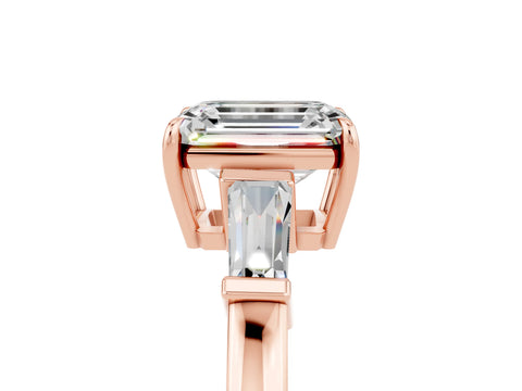 Rose gold Emerald Cut Cut Diamond Ring with Tapered Baguette Side Stones in Four-Prong Setting_5
