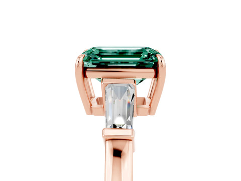 Rose gold Emerald Cut Cut Diamond Ring with Tapered Baguette Side Stones in Four-Prong Setting_5