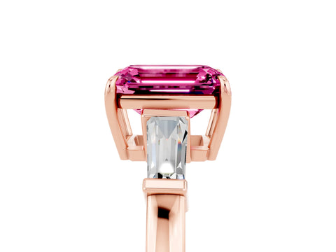 Rose gold Emerald Cut Cut Diamond Ring with Tapered Baguette Side Stones in Four-Prong Setting_5