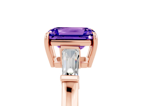 Rose gold Emerald Cut Cut Diamond Ring with Tapered Baguette Side Stones in Four-Prong Setting_5