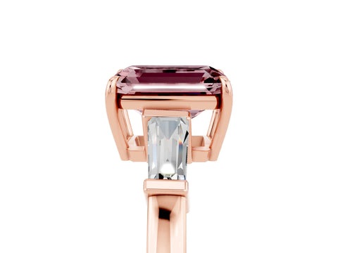 Rose gold Emerald Cut Cut Diamond Ring with Tapered Baguette Side Stones in Four-Prong Setting_5
