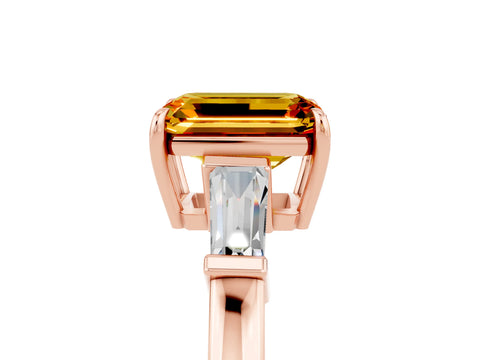 Rose gold Emerald Cut Cut Diamond Ring with Tapered Baguette Side Stones in Four-Prong Setting_5