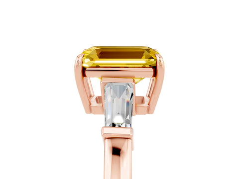 Rose gold Emerald Cut Cut Diamond Ring with Tapered Baguette Side Stones in Four-Prong Setting_5