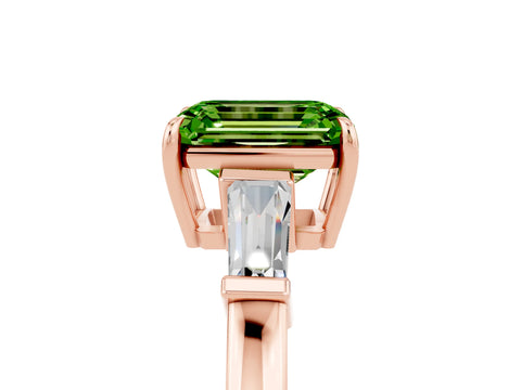 Rose gold Emerald Cut Cut Diamond Ring with Tapered Baguette Side Stones in Four-Prong Setting_5