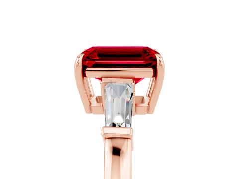 Rose gold Emerald Cut Cut Diamond Ring with Tapered Baguette Side Stones in Four-Prong Setting_5